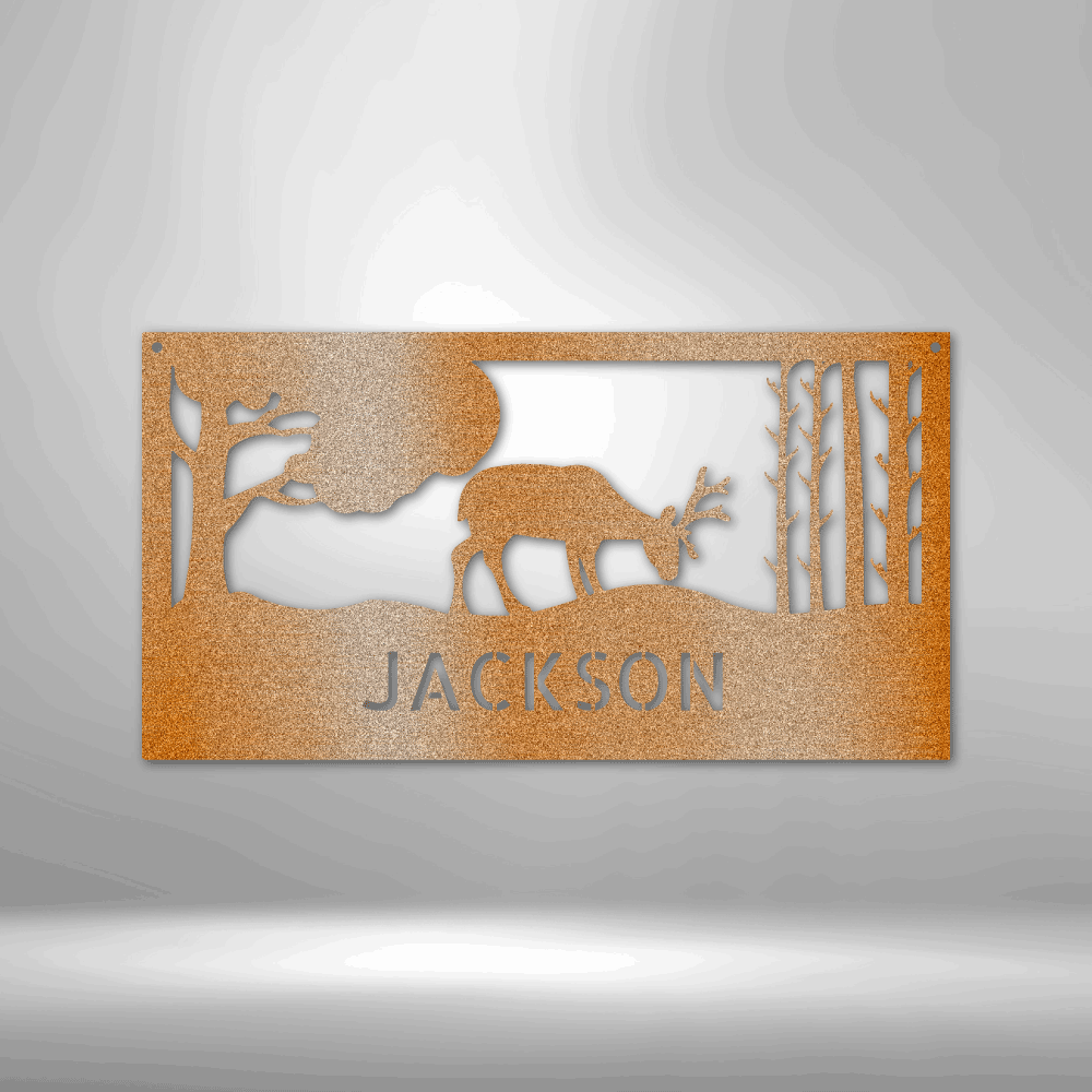 Grazing Deer Monogram- Steel Sign